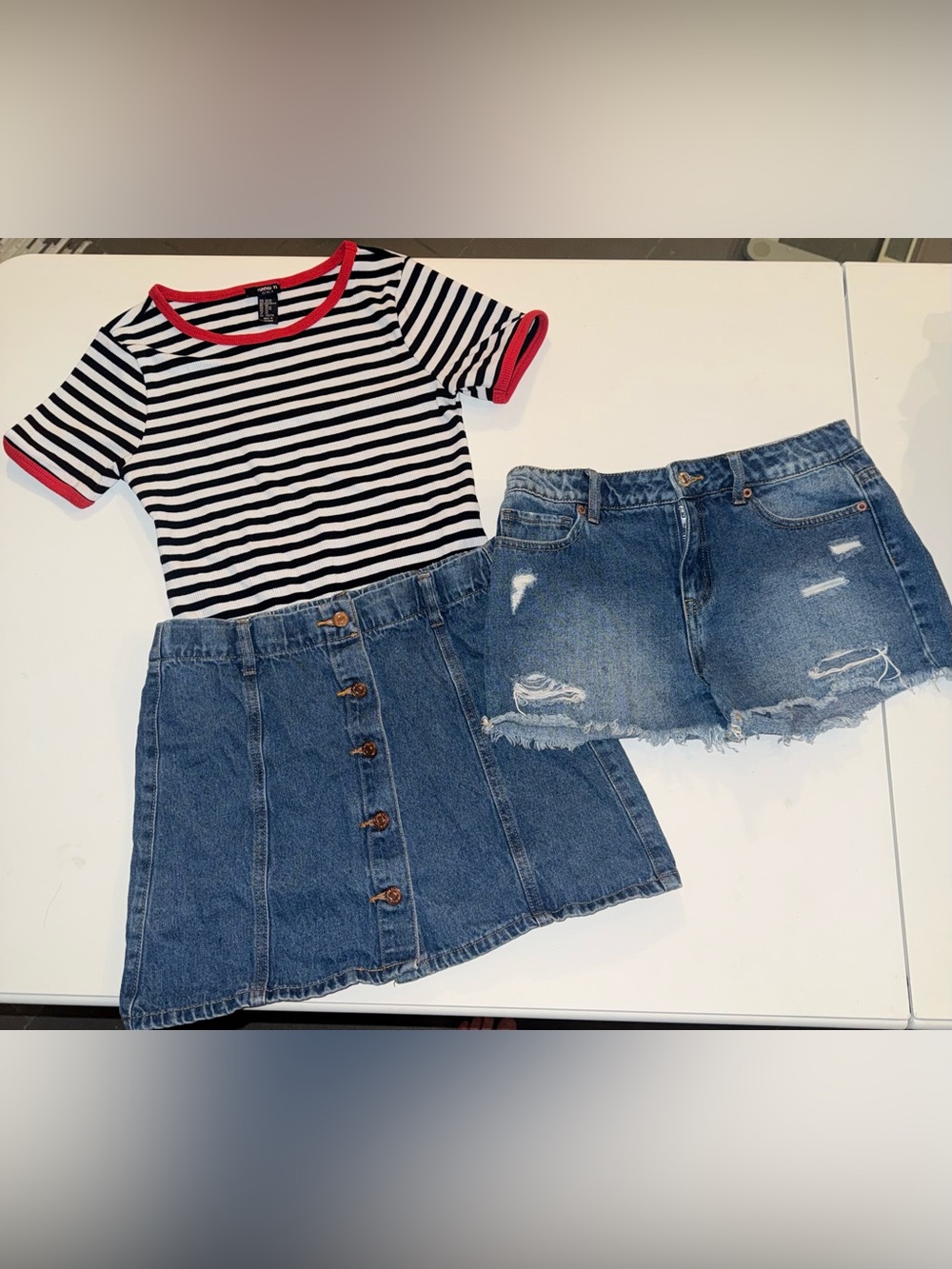 Forever 21 Girls 13/14 Y2K 3 Piece Denim Skirt Shorts Bodysuit Bundle